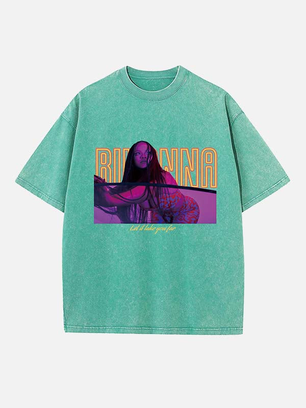 Rihanna Print Round Neck T-shirt