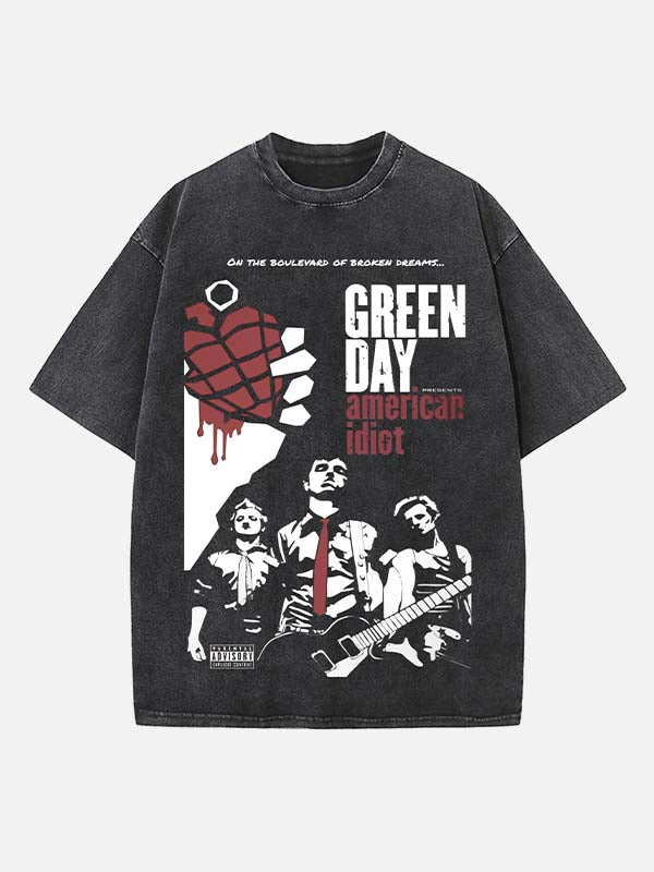 Green Day Print Round Neck T-shirt