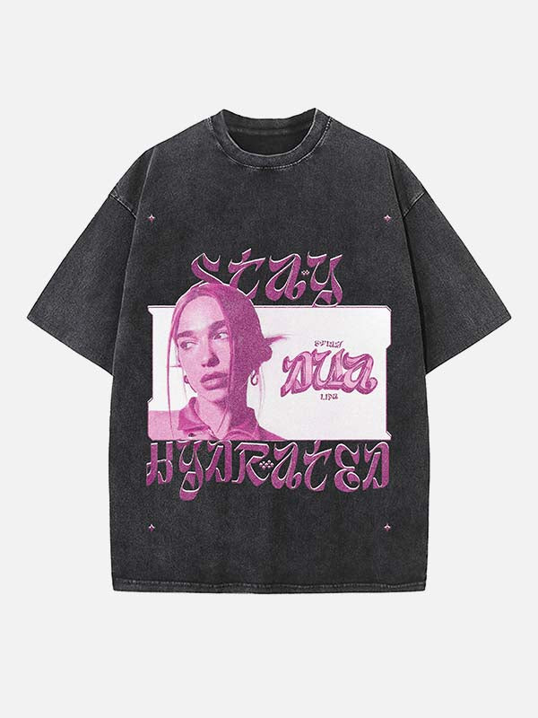 Dua Lipa Print Round Neck T-shirt