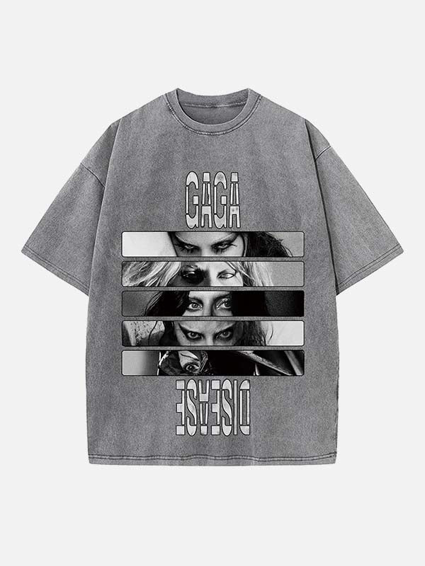 Lady Gaga Print Round Neck T-shirt