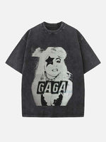 Lady Gaga Print Round Neck T-shirt