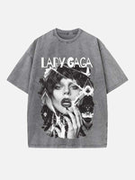 Lady Gaga Print Round Neck T-shirt