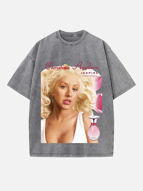 Christina Aguilera Print Round Neck T-shirt