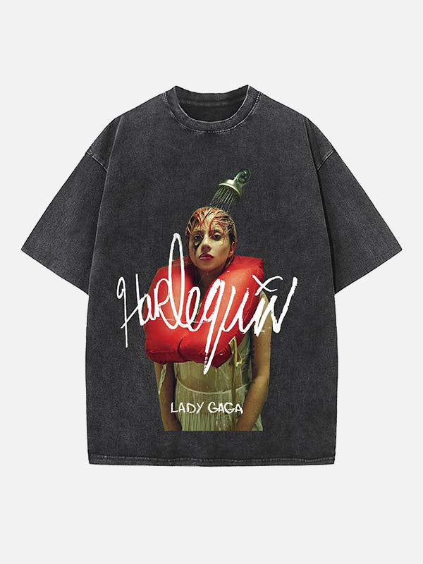 Lady Gaga Print Round Neck T-shirt