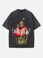 Lady Gaga Print Round Neck T-shirt