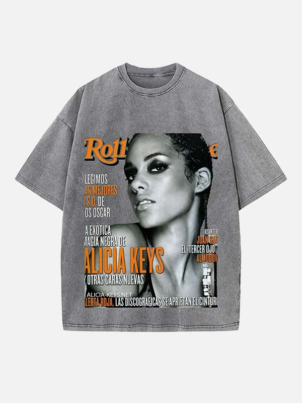 Alicia Keys Print Round Neck T-shirt