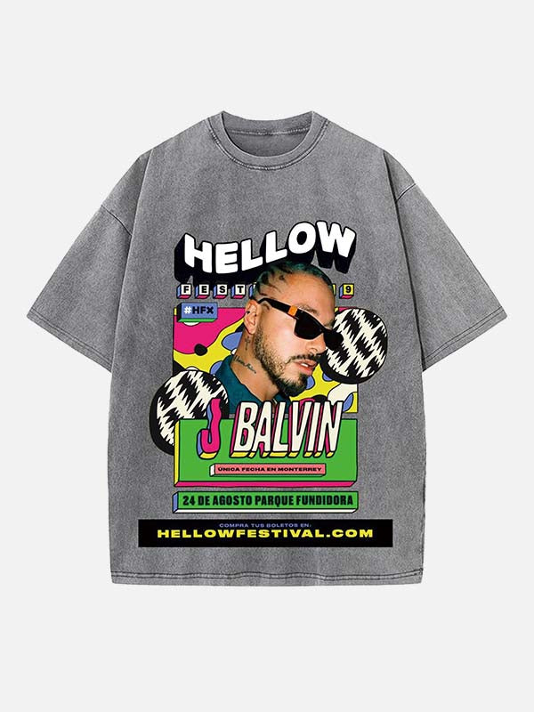 J Balvin Print Round Neck T-shirt