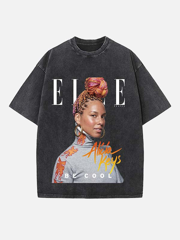 Alicia Keys Print Round Neck T-shirt