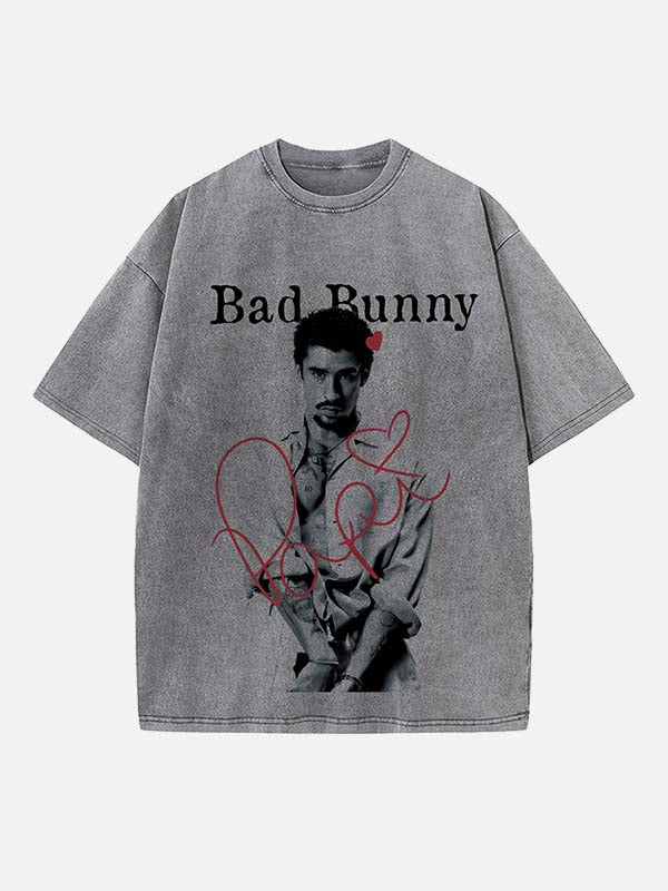 Bad Bunny Print Round Neck T-shirt