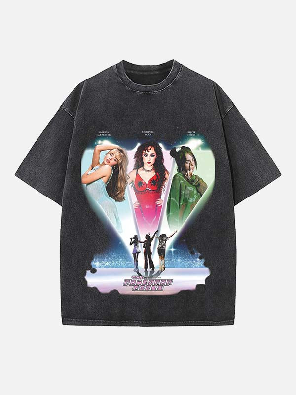 Sabrina Carpenter & Billie Eilish & Chappell Roan Print Round Neck T-shirt