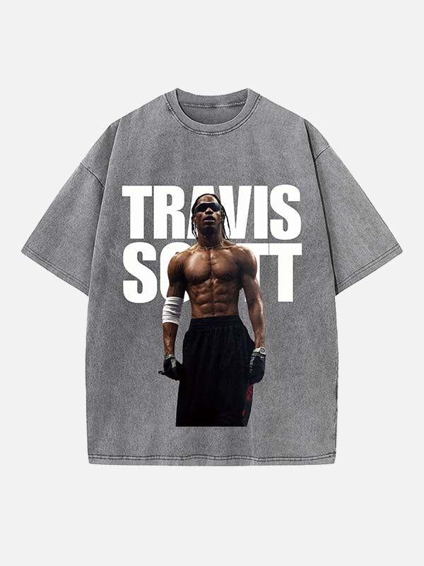 Travis Scott Print Round Neck T-shirt