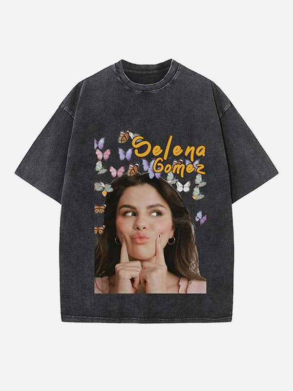 Selena Gomez Print Round Neck T-shirt