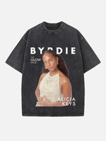 Alicia Keys Print Round Neck T-shirt