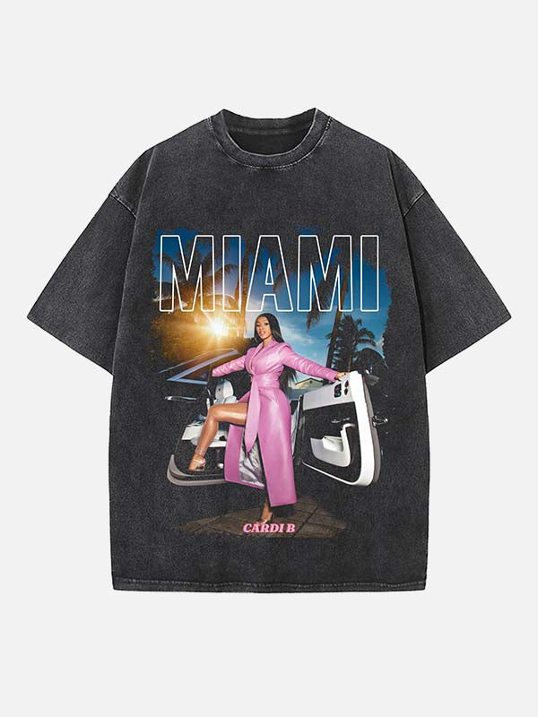 Cardi B Print Round Neck T-shirt
