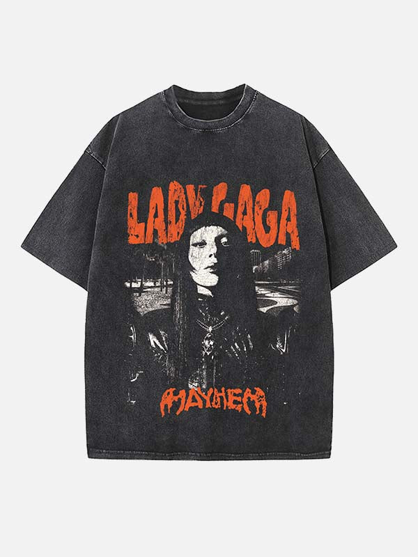 Lady Gaga Print Round Neck T-shirt