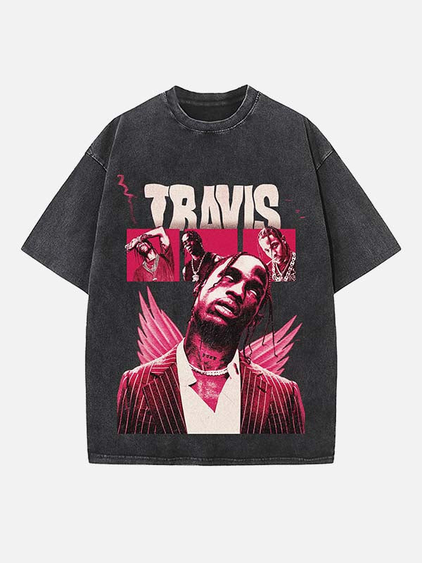 Travis Scott Print Round Neck T-shirt