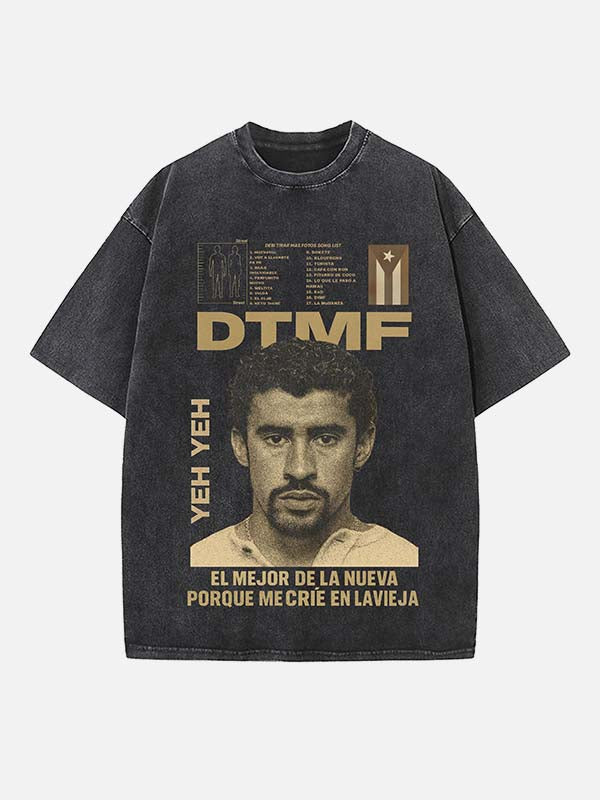 Bad Bunny Print Round Neck T-shirt