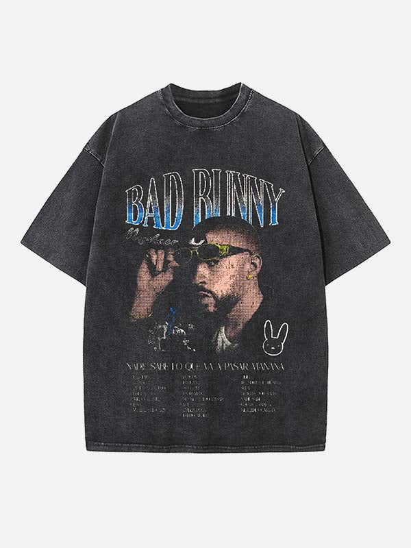 Bad Bunny Print Round Neck T-shirt