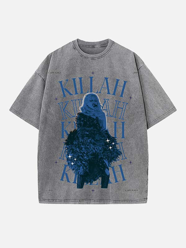 Lady Gaga Print Round Neck T-shirt