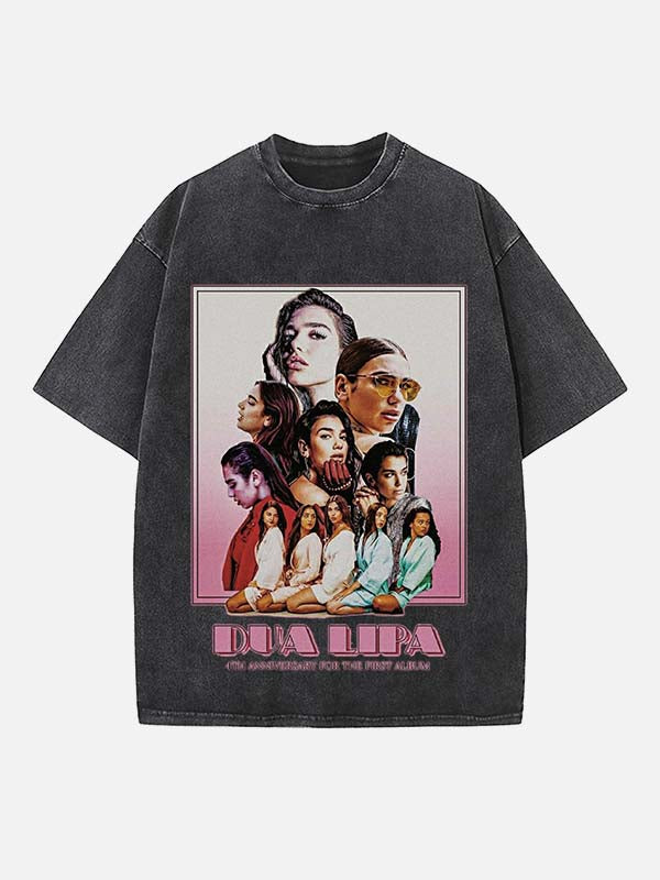 Dua Lipa Print Round Neck T-shirt