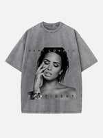 Demi Lovato Print Round Neck T-shirt