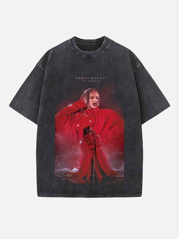 Rihanna Print Round Neck T-shirt