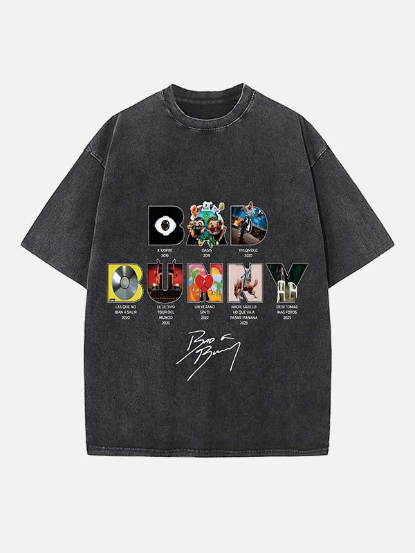 Bad Bunny Print Round Neck T-shirt