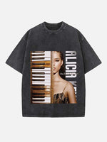 Alicia Keys Print Round Neck T-shirt