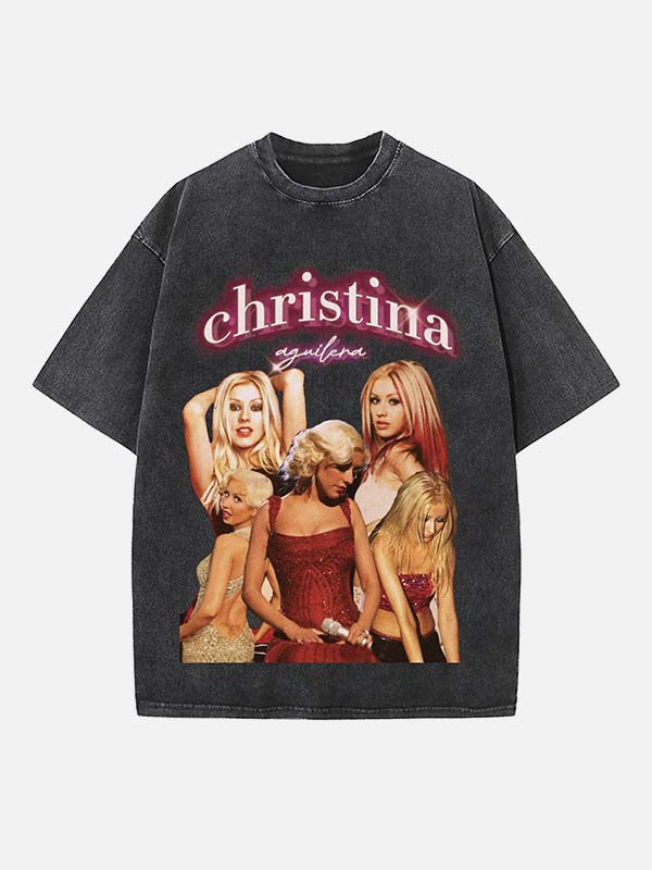 Christina Aguilera Print Round Neck T-shirt
