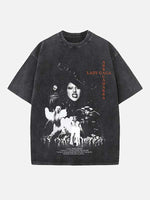 Lady Gaga Print Round Neck T-shirt