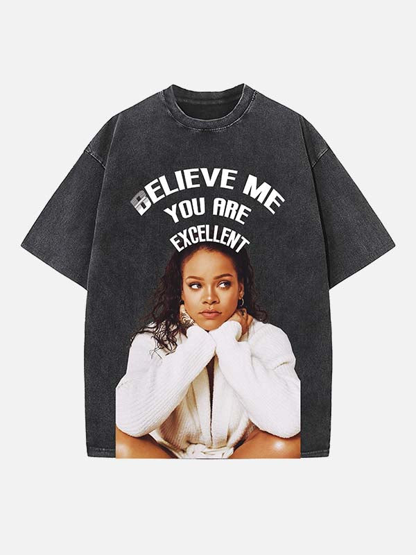 Rihanna Print Round Neck T-shirt