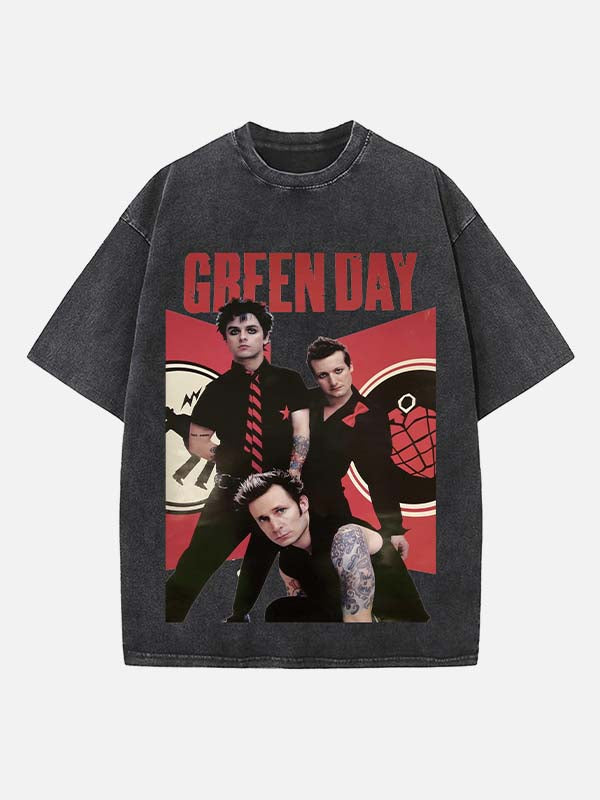 Green Day Print Round Neck T-shirt