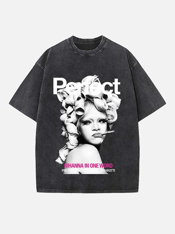 Rihanna Print Round Neck T-shirt