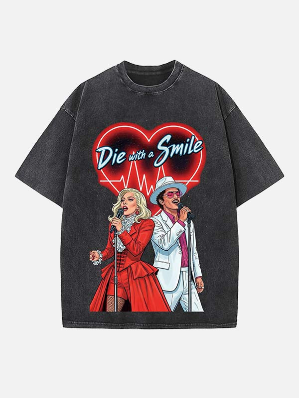 Lady Gaga & Bruno Mars Print Round Neck T-shirt