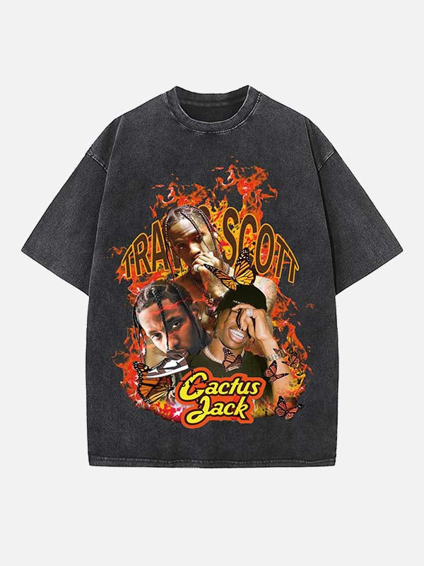 Travis Scott Print Round Neck T-shirt