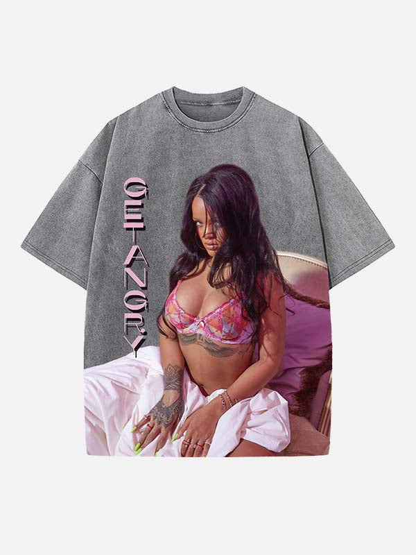 Rihanna Print Round Neck T-shirt