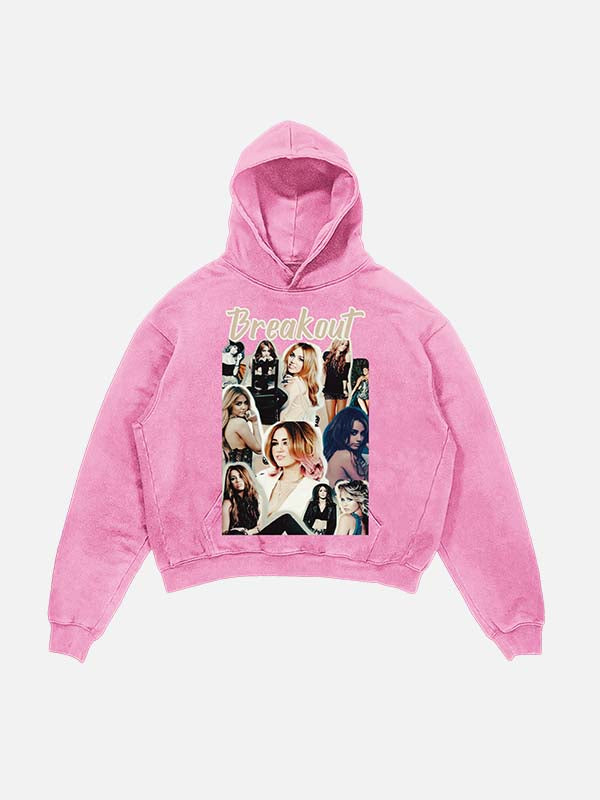 Miley Cyrus Print Slant Pockets Hoodie