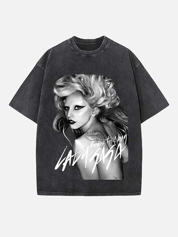 Lady Gaga Print Round Neck T-shirt