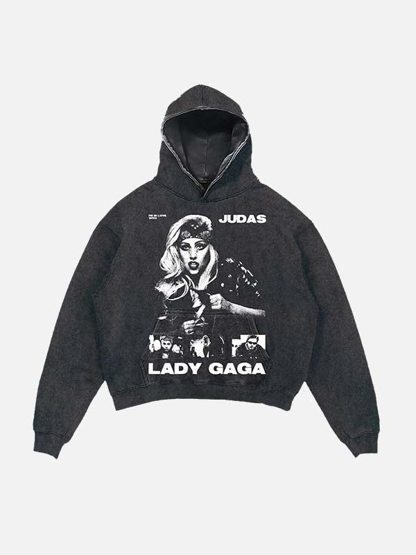 Lady Gaga Print Slant Pockets Hoodie