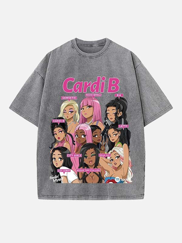 Cardi B Print Round Neck T-shirt