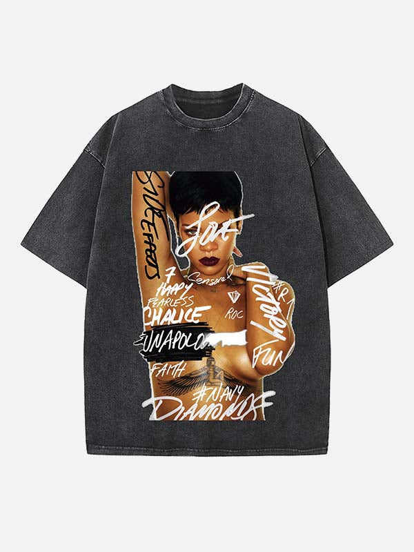 Rihanna Print Round Neck T-shirt