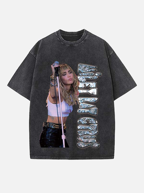 Miley Cyrus Print Round Neck T-shirt