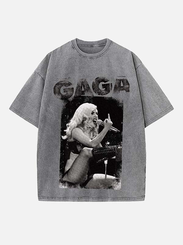 Lady Gaga Print Round Neck T-shirt