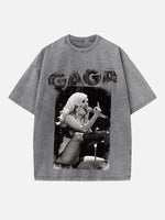 Lady Gaga Print Round Neck T-shirt