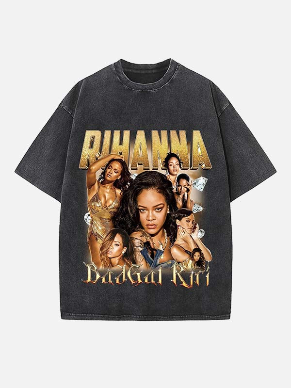 Rihanna Print Round Neck T-shirt