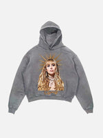 Miley Cyrus Print Slant Pockets Hoodie