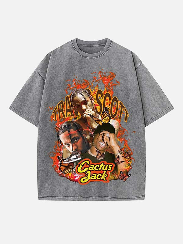 Travis Scott Print Round Neck T-shirt