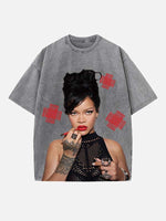 Rihanna Print Round Neck T-shirt