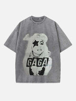 Lady Gaga Print Round Neck T-shirt