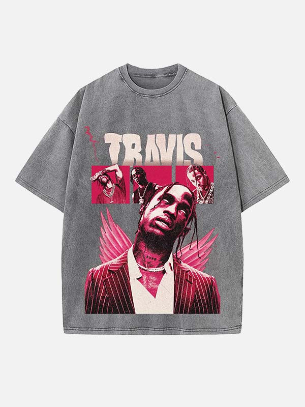 Travis Scott Print Round Neck T-shirt